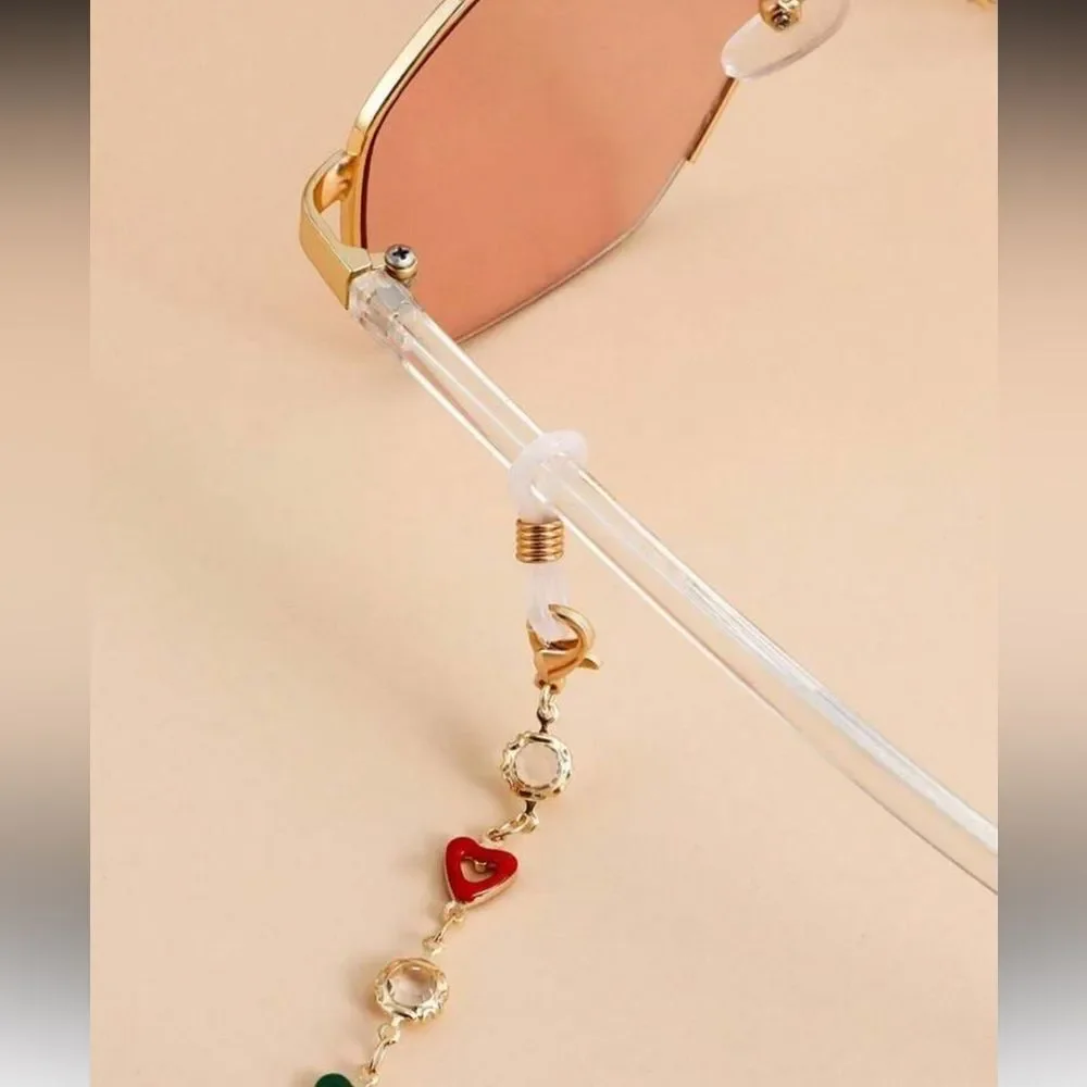 Gold Multi-Color Heart Sunglass Chain A1660